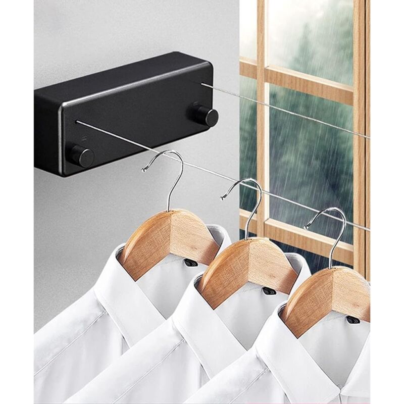 foto del prodotto stendibiancheria retrattile, stendibiancheria estensibile regolabile da 4,2 m, stendibiancheria da esterno, per interni di hotel e bagni.