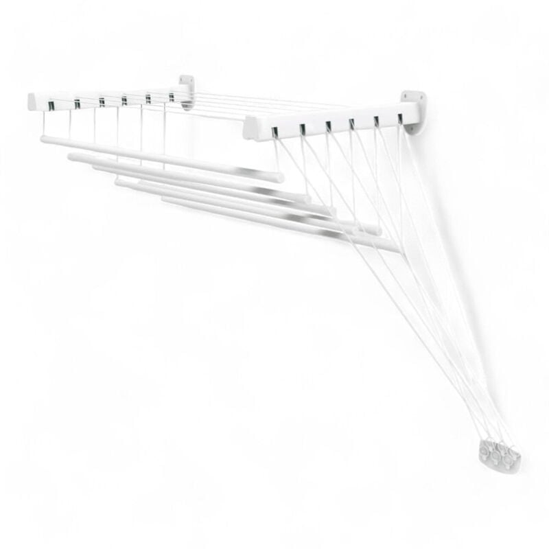foto del prodotto stendibiancheria saliscendi da parete e soffitto ideale per lenzuola e capi lunghi in acciaio plastificato made in italy 120x46x70h 7.2 mt