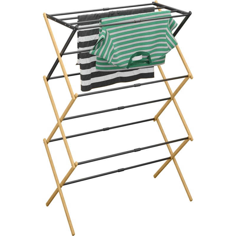 foto del prodotto stendibiancheria verticale, stendino pieghevole a torre, 11 aste, 5 piani, 105,5x43 75x37,5 cm, ferro e bamb relaxdays