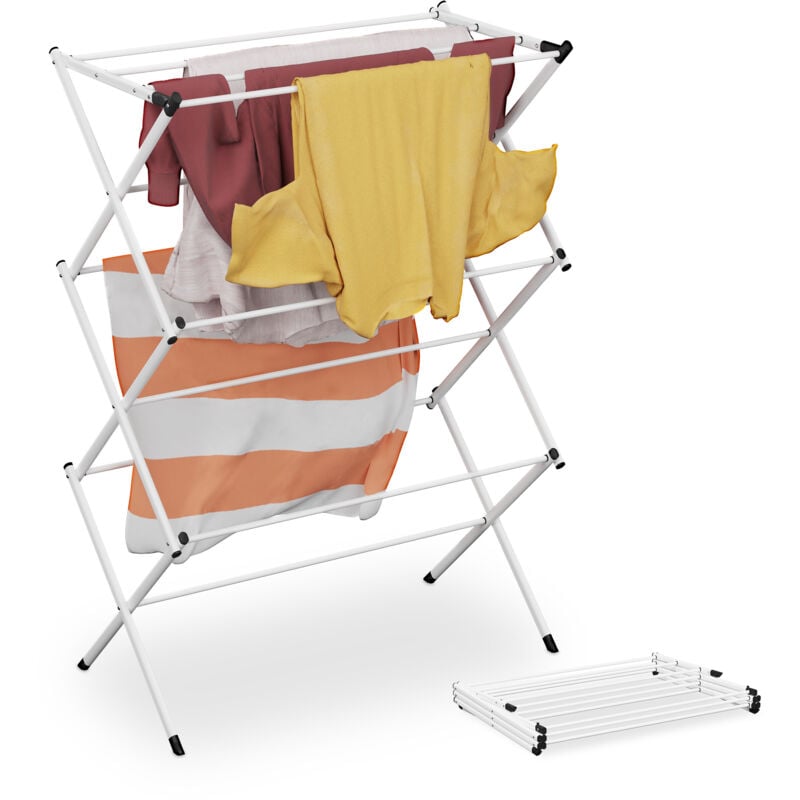 foto del prodotto stendibiancheria verticale, stendino pieghevole a torre con 11 aste per vestiti, 104x73x38 cm, metallo, bianco relaxdays