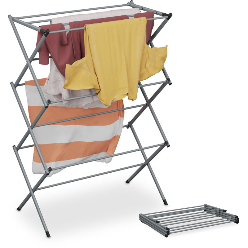 foto del prodotto stendibiancheria verticale, stendino pieghevole a torre con 11 aste per vestiti, 104x73x38 cm, metallo, grigio relaxdays