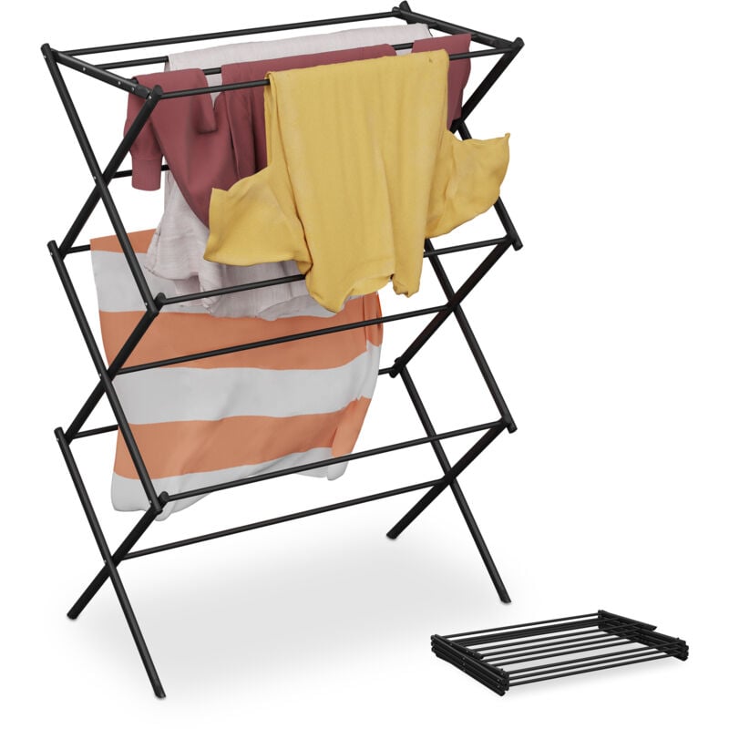 foto del prodotto stendibiancheria verticale, stendino pieghevole a torre con 11 aste per vestiti, 104x73x38 cm, metallo, nero relaxdays