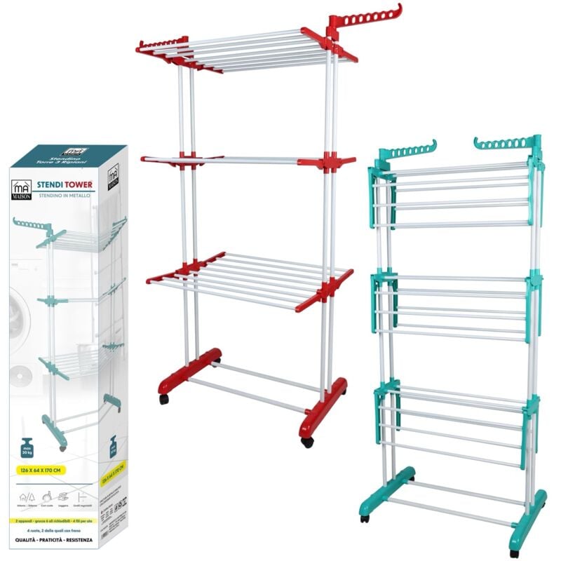 foto del prodotto stendino a torre con 3 piani 126 x 64 x h170 cm in colore assortito maury s