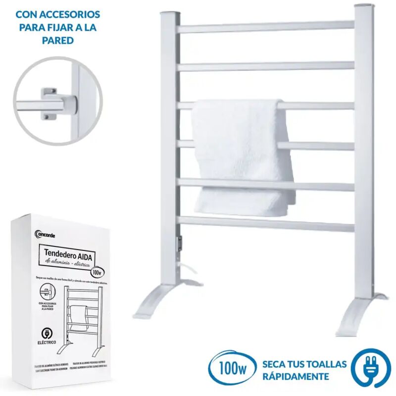 foto del prodotto stendino elettrico a termosifone 100w da muro e appoggio in alluminio 90x53x35.5