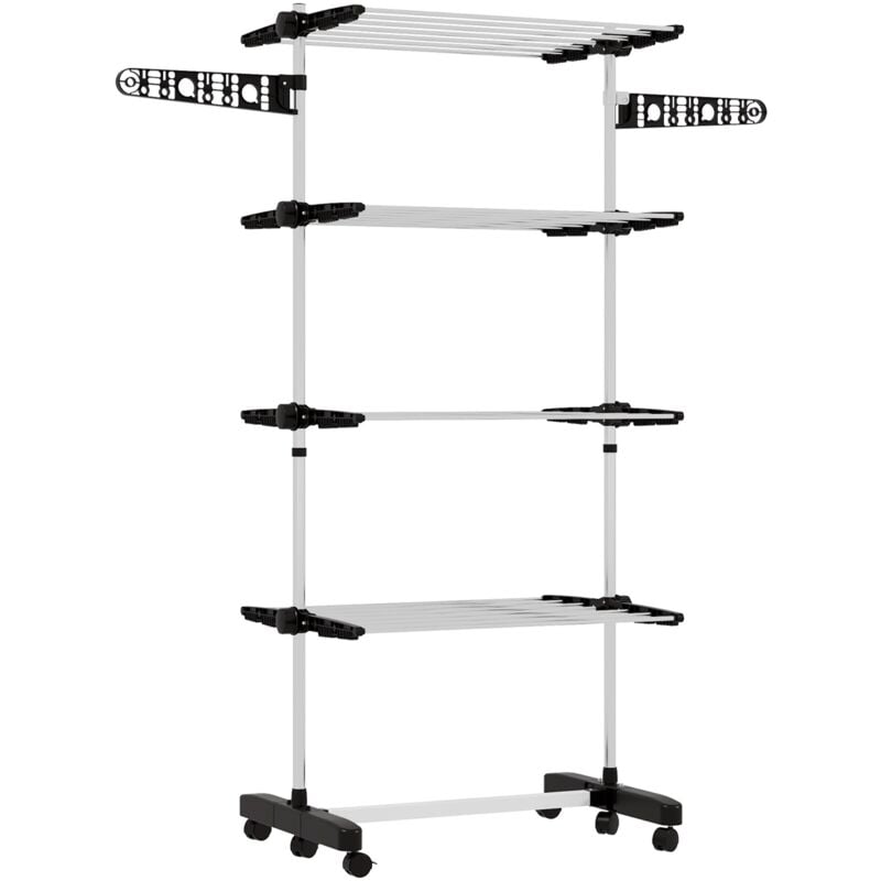 foto del prodotto stendino verticale 4 ripiani regolabili 142x55x172 cm in acciaio e plastica nero e argento