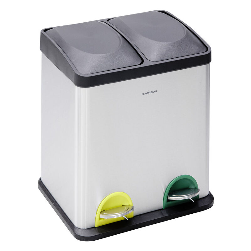 foto del prodotto step bin cr705 30 l pattumiera per raccolta differenziata a pedale in acciaio inox, 2 secchi interni, 2 x 15 l 30 l arregui