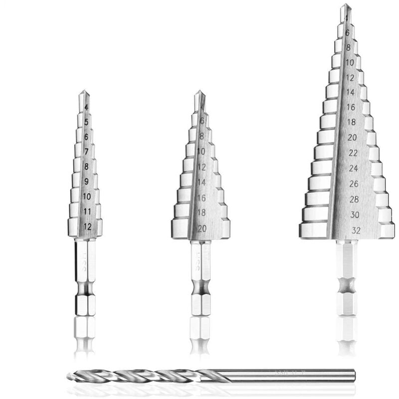 foto del prodotto step drill bits, 4 x 4 12 20 32mm triangular tapered drill bits with titanium coated driver