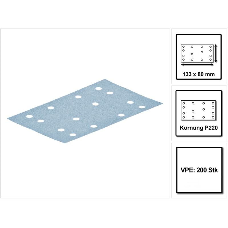 foto del prodotto stf 80x133 nastri abrasivi granato p220 80 x 133 mm 200 pz. ( 2x 497123 ) per cursori rts 400, rtsc 400, rs 400, rs 4, ls 130 - festool