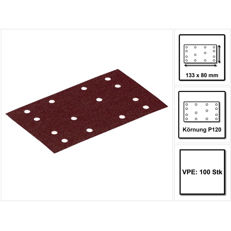 foto del prodotto stf 80x133 ru2 50 nastri abrasivi rubino 2 p120 80 x 133 mm 100 pezzi 2x 499050 per rts 400, rtsc 400, rs 400, rs 4, ls 130 festool
