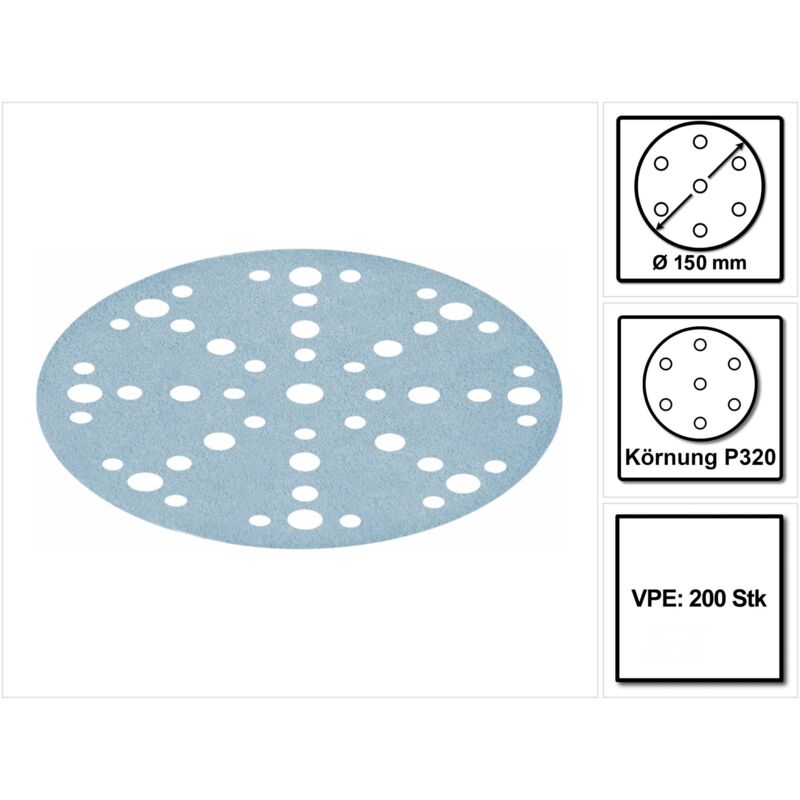 foto del prodotto stf d150 48 dischi abrasivi granat p320 150 mm per ro 150, es 150, ets 150, ets ec 150, lex 150, wts 150, hsk d 150 200 pz. 2x 575170 
