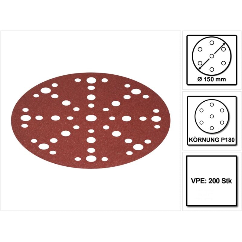 foto del prodotto stf d150 48 dischi abrasivi rubin 2 p180 150 mm 200 pezzi 4x 575192 per ro 150, es 150, ets 150, ets ec 150, lex 150, wts 150, hsk d 150 festool