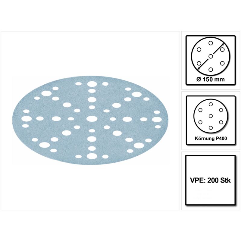 foto del prodotto stf d150 48 granat disco abrasivo p400 150 mm per levigatrici ro 150, es 150, ets 150, ets ec 150, lex 150, wts 150, hsk d 150 200 pz. 2x