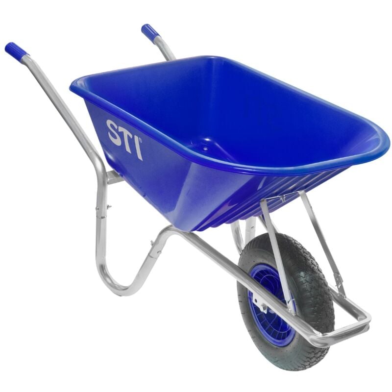 foto del prodotto sti carriola blu 110lt portata 160kg acciaio e vasca in polipropilene alta resistenza giardino cantiere muratura