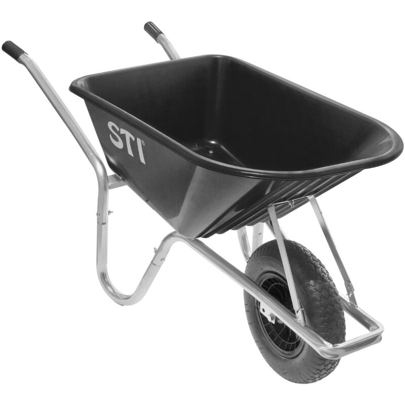 foto del prodotto sti carriola nera 110lt portata 160kg acciaio e vasca in polipropilene alta resistenza giardino cantiere muratura