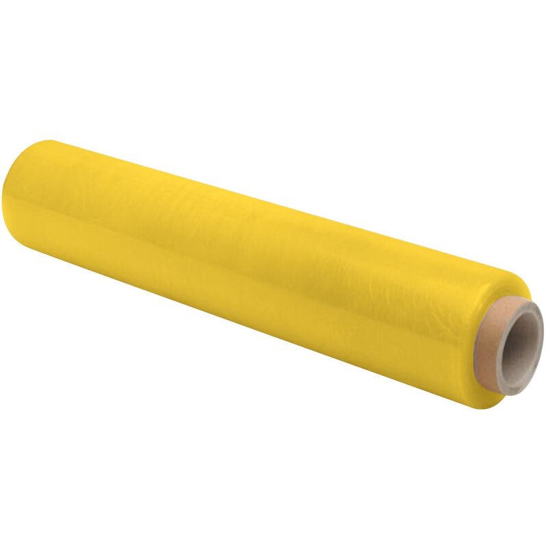 foto del prodotto sti film estensibile giallo manuale pellicola 1 rotolo 2.2kg 500mm 30 my micron bobina fascia pallet
