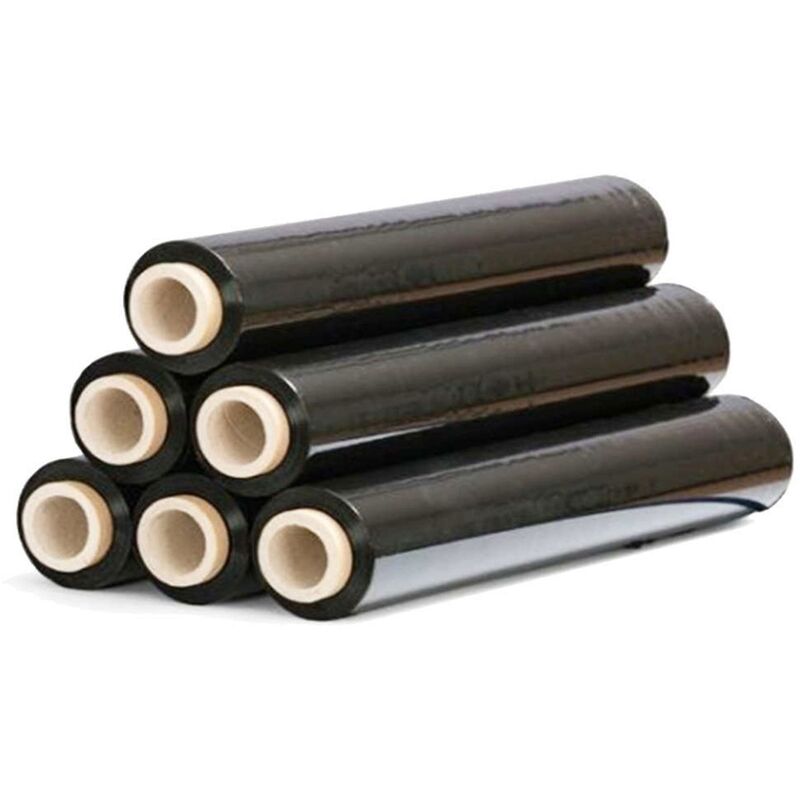 foto del prodotto sti film estensibile nero manuale pellicola 6 rotolo 2.2kg 500mm 30 my micron bobina fascia pallet