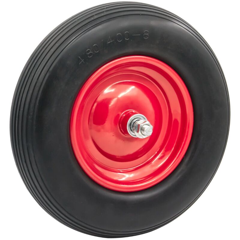 foto del prodotto sti ruota 4.8 4.00 8 390mm gomma piena antiforatura per carriola compreso asse 150mm x 20mm