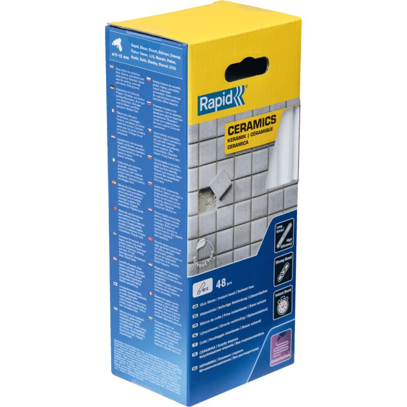 foto del prodotto stick di colla da 12 mm per ceramica 12 x 190 mm, colore bianco, 48 pezzi, 880 g, confezionato in scatola rapid