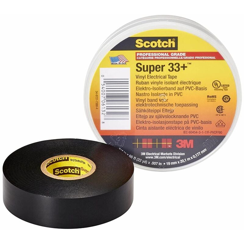 foto del prodotto stickerslab 3m scotch super 33 nastro isolante vinile, 19 mm x 20 m, 1 rotolo, nero modello 19 mm x 20 mt
