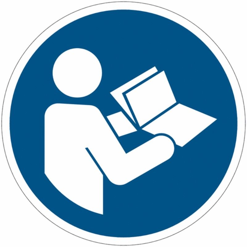foto del prodotto stickerslab cartelli adesivi di obbligo iso 7010 leggere il manuale di istruzioni m002 misura 100mm x 100mm, numero pezzi 100 pezzi