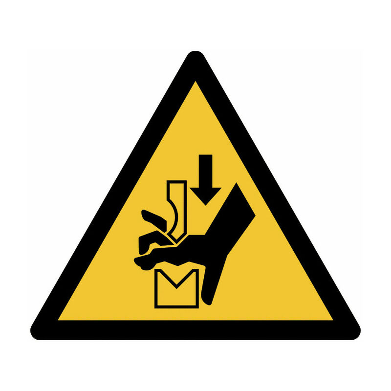 foto del prodotto stickerslab cartelli adesivi iso 7010 schiacciamento della mano nell ingranaggio di una pressa piegatrice w030 misura 50mm x 50mm, numero