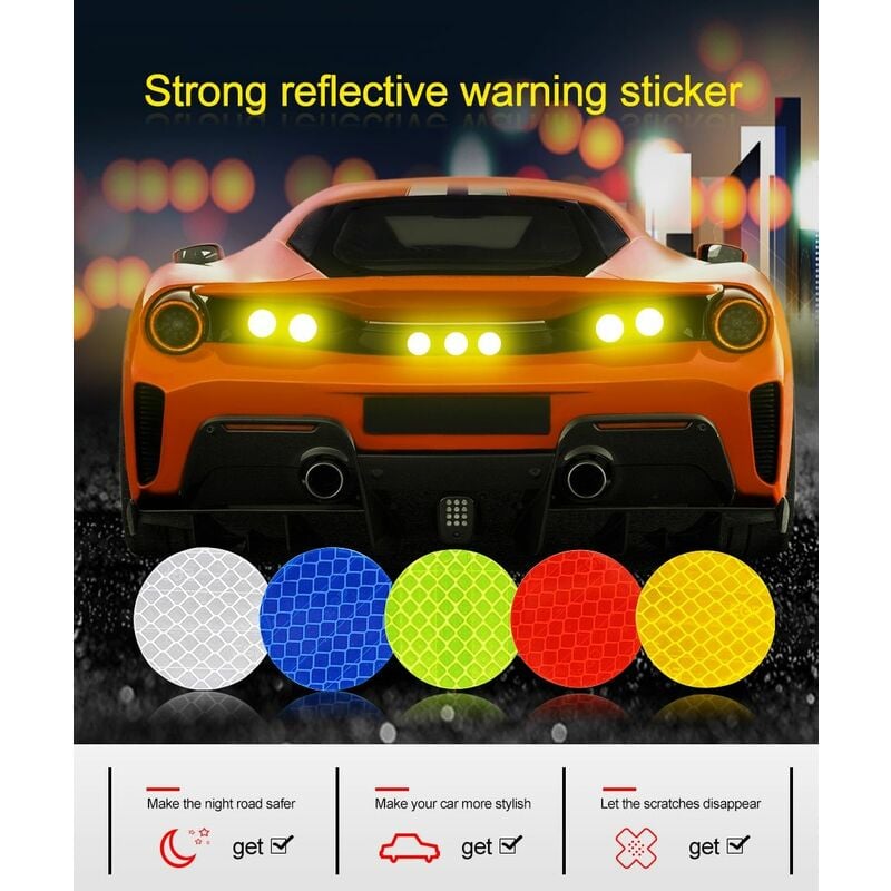foto del prodotto stickerslab dischi adesivi rifrangenti riflettenti 10 pezzi avvertimento per moto bici scooter auto camion colore rosso