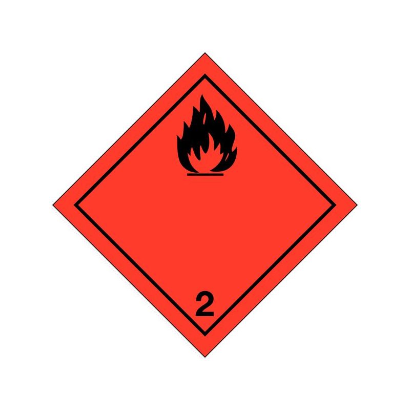 foto del prodotto stickerslab etichette in pvc classe 2.1 segnaletica per trasporto internazionale gas infiammabili adr misura 100mm x 100mm, numero pezzi 50