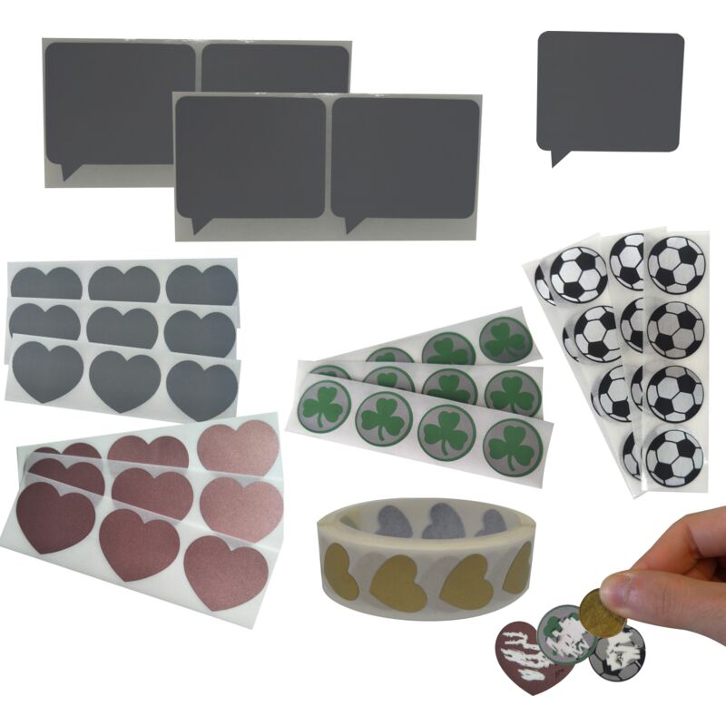 foto del prodotto stickerslab label scratch off modello gratta e vinci adesivi speciali da graffiare modello cuore oro 35x30mm, numero pezzi 100 pcs.