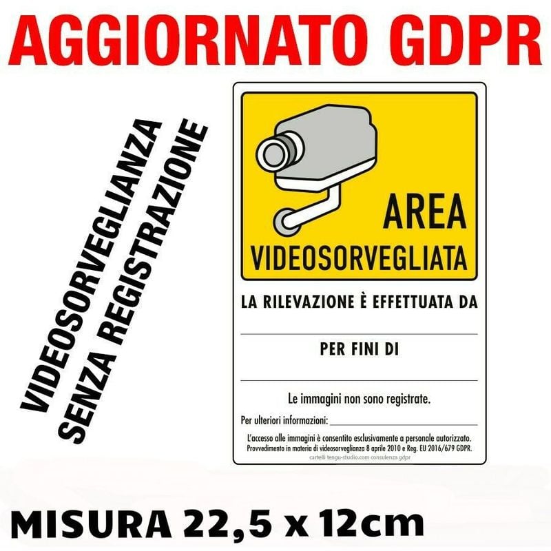 foto del prodotto stickerslab n 2 cartelli adesivi area videosorvegliata aggiornato gdpr ue 2016 679 misura 22,5cm x 15cm, modello immagine non registrate