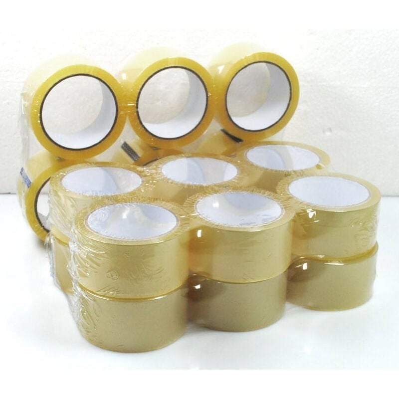 foto del prodotto stickerslab nastro adesivo per imballaggio trasparente silenzioso polipropilene acrilico ppl 66 132 mt x 50 mm packaging 50mm x 66mt 12 rotoli 