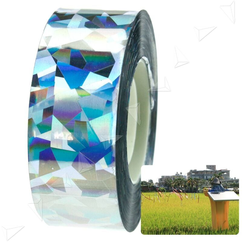 foto del prodotto stickerslab nastro dissuasore iridescente riflettente con riflessi luminosi spaventapasseri modello 22 metri argento 