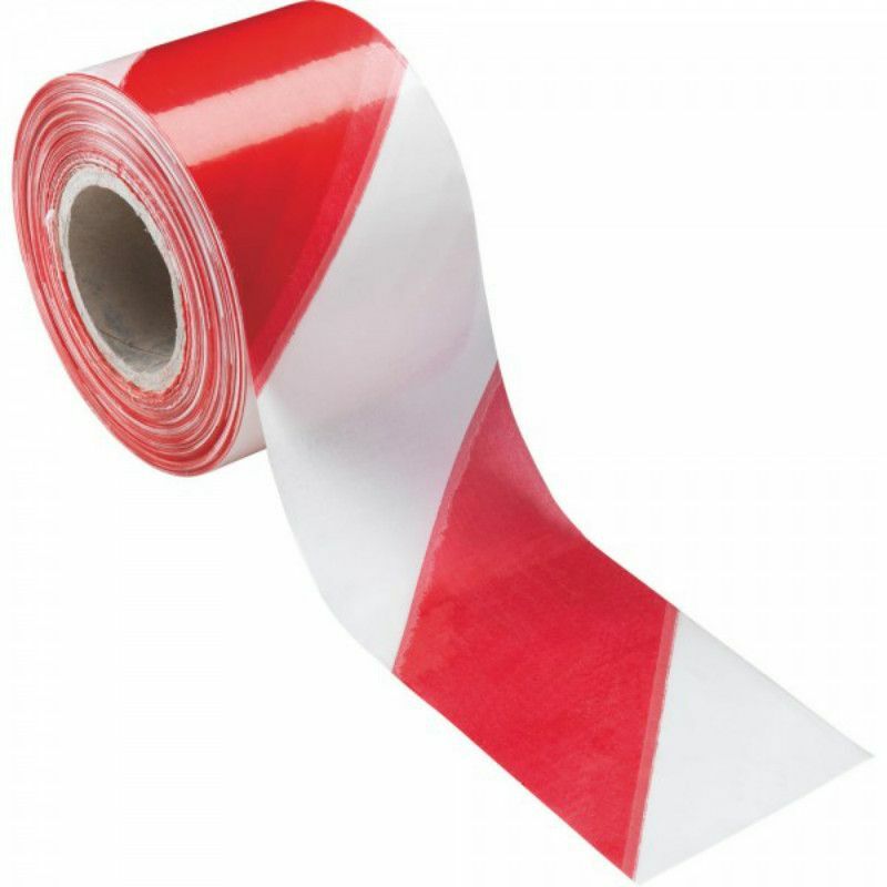 foto del prodotto stickerslab nastro segnaletico bianco rosso in polietilene 200m x 70mm modello scatola da 2 pezzi