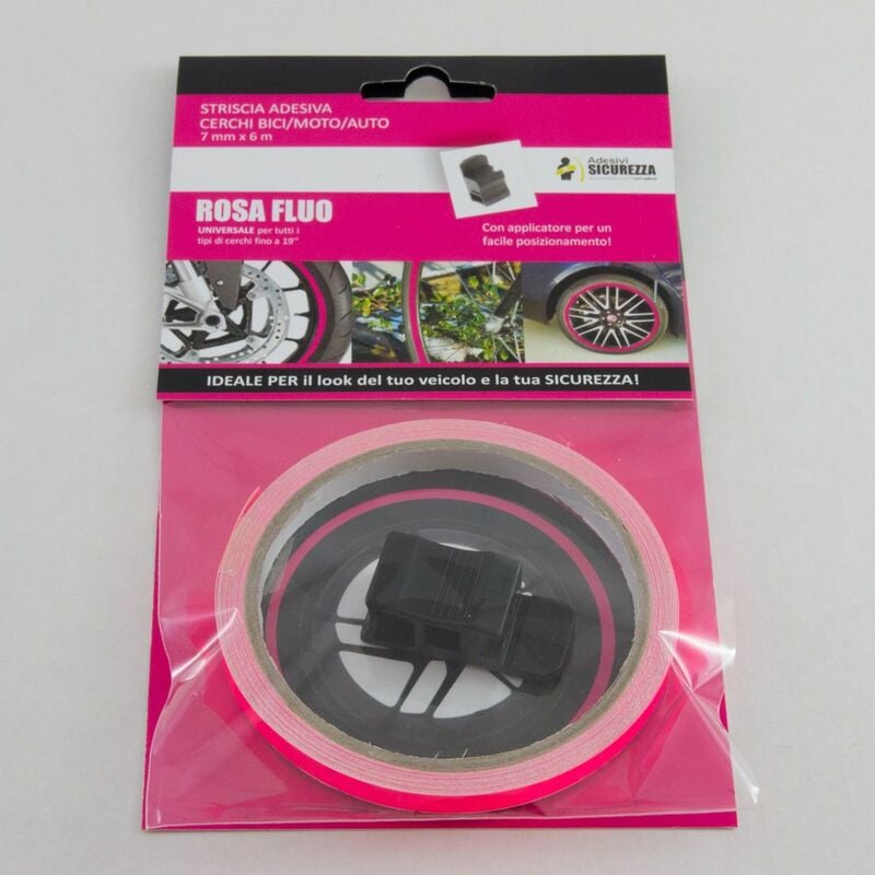 foto del prodotto stickerslab pack strisce adesive per cerchi auto moto bici fluorescenti materiale 3m packaging 6 pack strisce fluo rosa