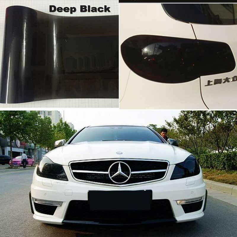 foto del prodotto stickerslab pellicola adesiva colorata per fari auto anteriori e posteriori in 14 colori colore nero dark scuro , lunghezza 30cm x 50cm