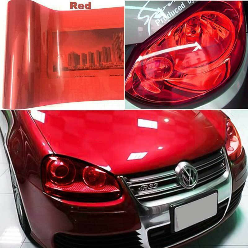 foto del prodotto stickerslab pellicola adesiva colorata per fari auto anteriori e posteriori in 14 colori colore rosso, lunghezza 30cm x 50cm