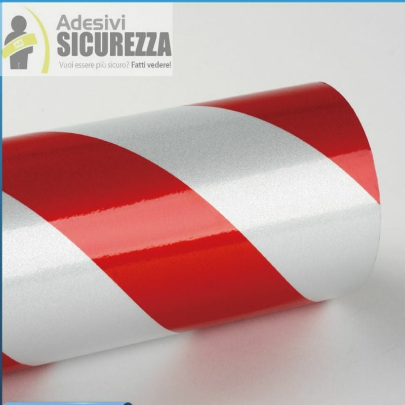 foto del prodotto stickerslab pellicola adesiva rifrangente rosso bianco zebrato misura 1240mm 124cm x 100cm