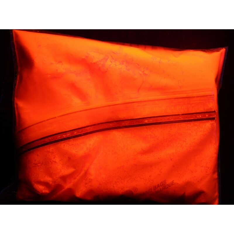 foto del prodotto stickerslab pigmento additivo polvere luminescente fluorescente si illumina al buio 5 colori a base colorata colore arancio fluo, peso 20
