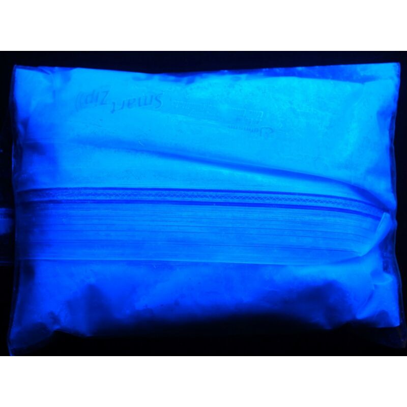 foto del prodotto stickerslab pigmento additivo polvere luminescente fluorescente si illumina al buio 5 colori a base colorata colore azzurro fluo, peso 20