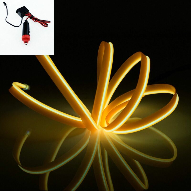 foto del prodotto stickerslab stringa led elettroluminescente flessibile per decorazione interni auto collegamento accendisigari 12v, colore lunghezza giallo 3