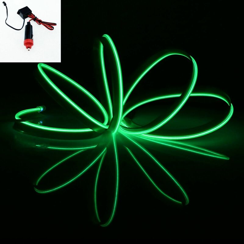 foto del prodotto stickerslab stringa led elettroluminescente flessibile per decorazione interni auto collegamento accendisigari 12v, colore lunghezza verde 3