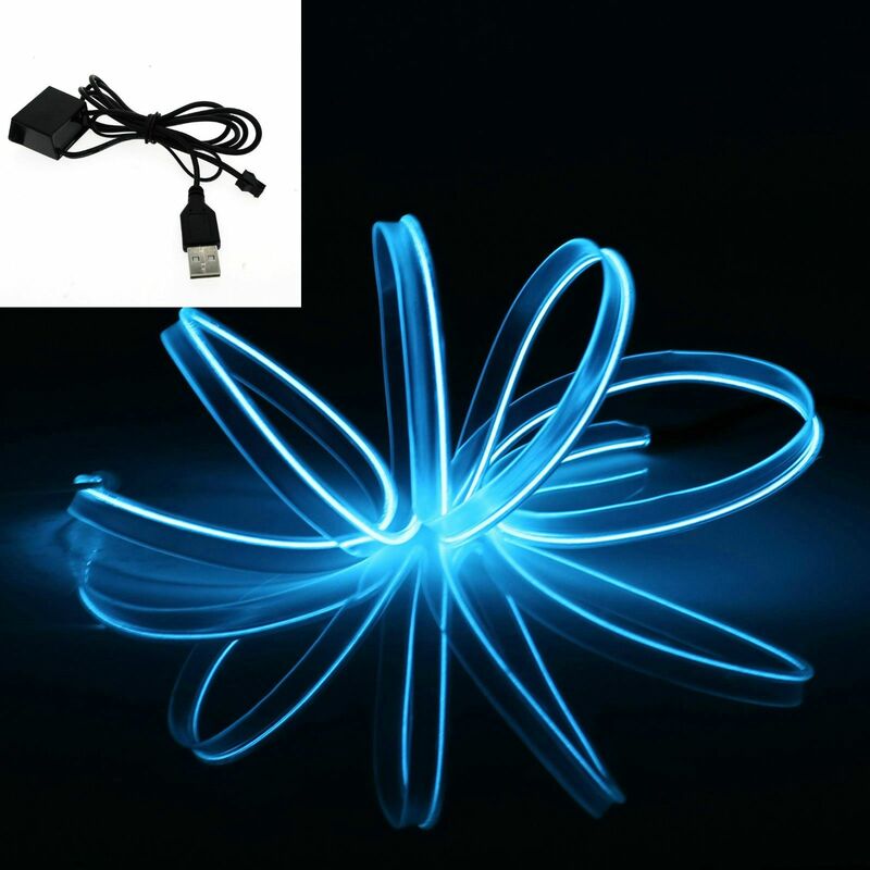 foto del prodotto stickerslab stringa led elettroluminescente flessibile per decorazione interni auto collegamento cavetto usb, colore lunghezza sky blu 3 metri