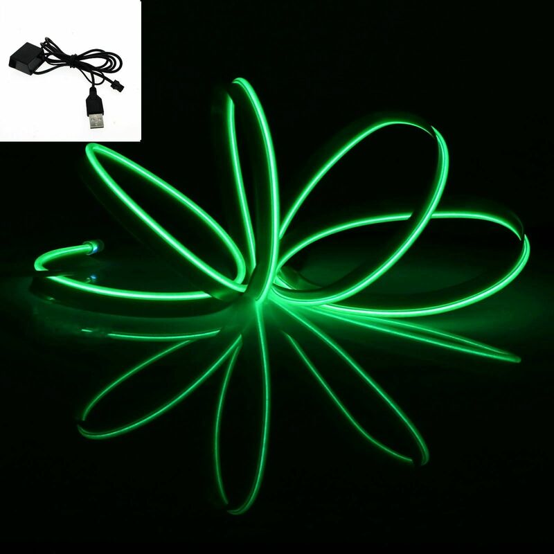 foto del prodotto stickerslab stringa led elettroluminescente flessibile per decorazione interni auto collegamento cavetto usb, colore lunghezza verde 3 metri