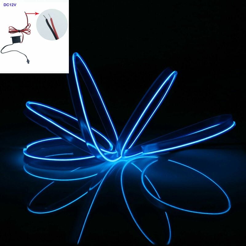 foto del prodotto stickerslab stringa led elettroluminescente flessibile per decorazione interni auto collegamento dc 12v, colore lunghezza blu 3 metri