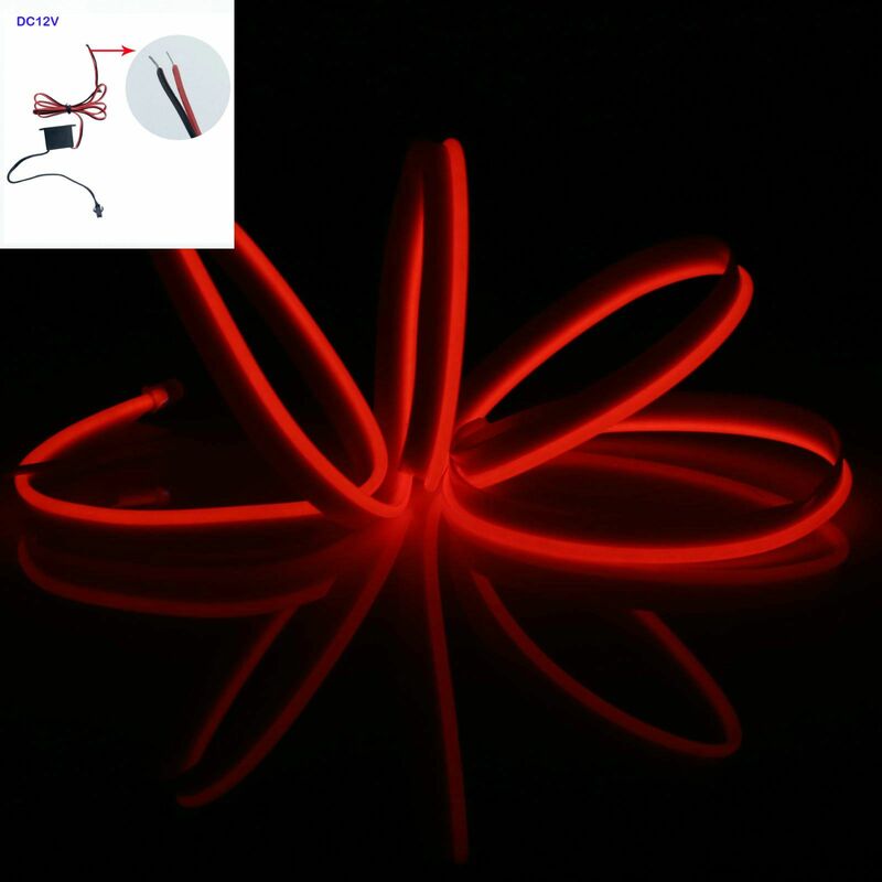 foto del prodotto stickerslab stringa led elettroluminescente flessibile per decorazione interni auto collegamento dc 12v, colore lunghezza rosso 3 metri