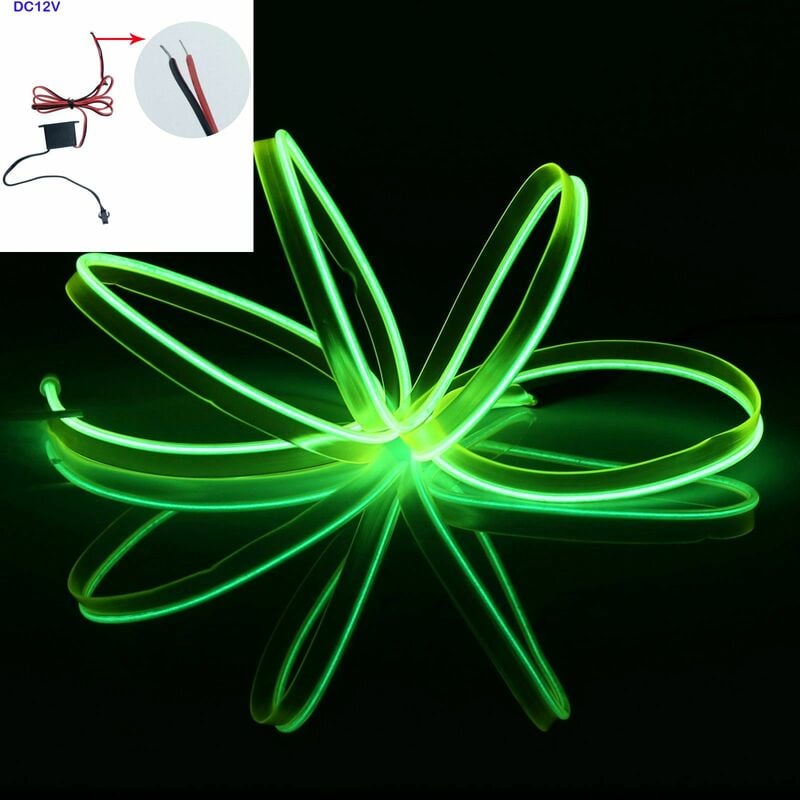 foto del prodotto stickerslab stringa led elettroluminescente flessibile per decorazione interni auto collegamento dc 12v, colore lunghezza verde fluo 3 metri