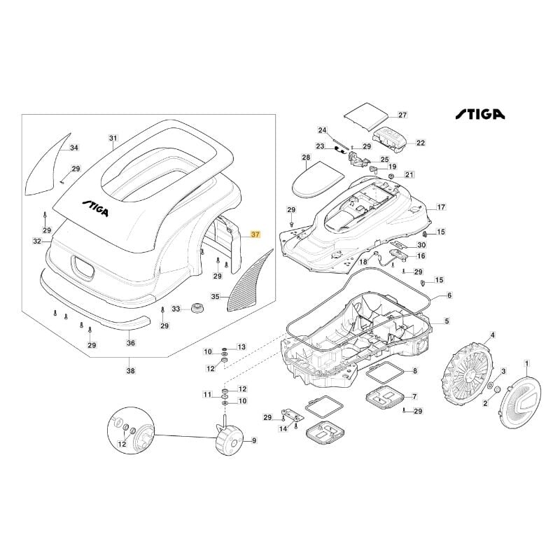 foto del prodotto stiga coperchio posteriore robot rasaerba modelli a3000 originale 322110185 0