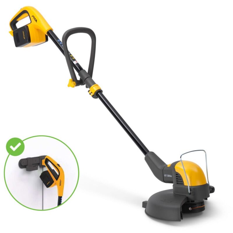 foto del prodotto stiga tagliabordi a batteria gt 300e kit, 20v 2ah, cavo in nylon autoalimentato, manico ergonomico, asta telescopica regolabile, modalit di taglio