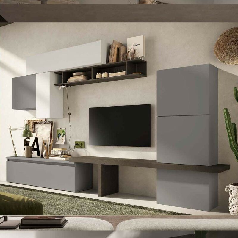 foto del prodotto stilprojectstore casa e ufficio parete attrezzata soggiorno comp 6, colore ardesia gesso piombo infinity