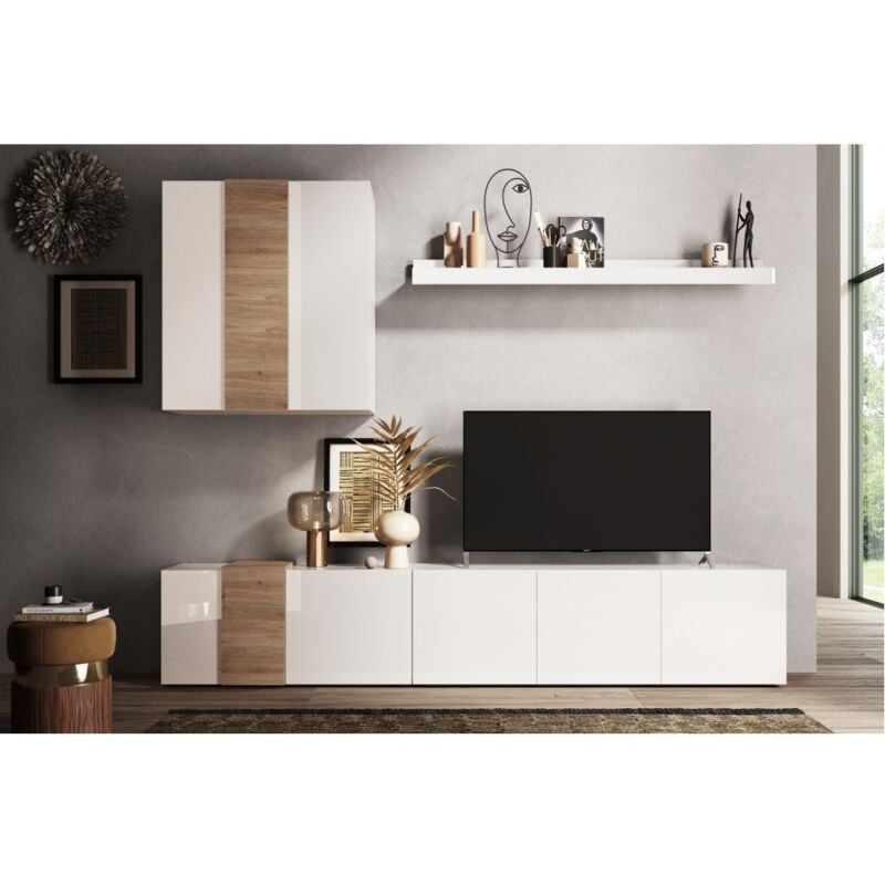 foto del prodotto stilprojectstore-casa e ufficio - parete attrezzata soggiorno l 301 bianco lucido / rovere cadiz - venus