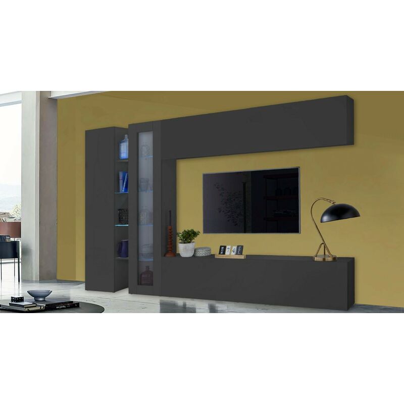 foto del prodotto stilprojectstore casa e ufficio parete soggiorno moderno, composizione antracite da cm 280 con vetrina maruska
